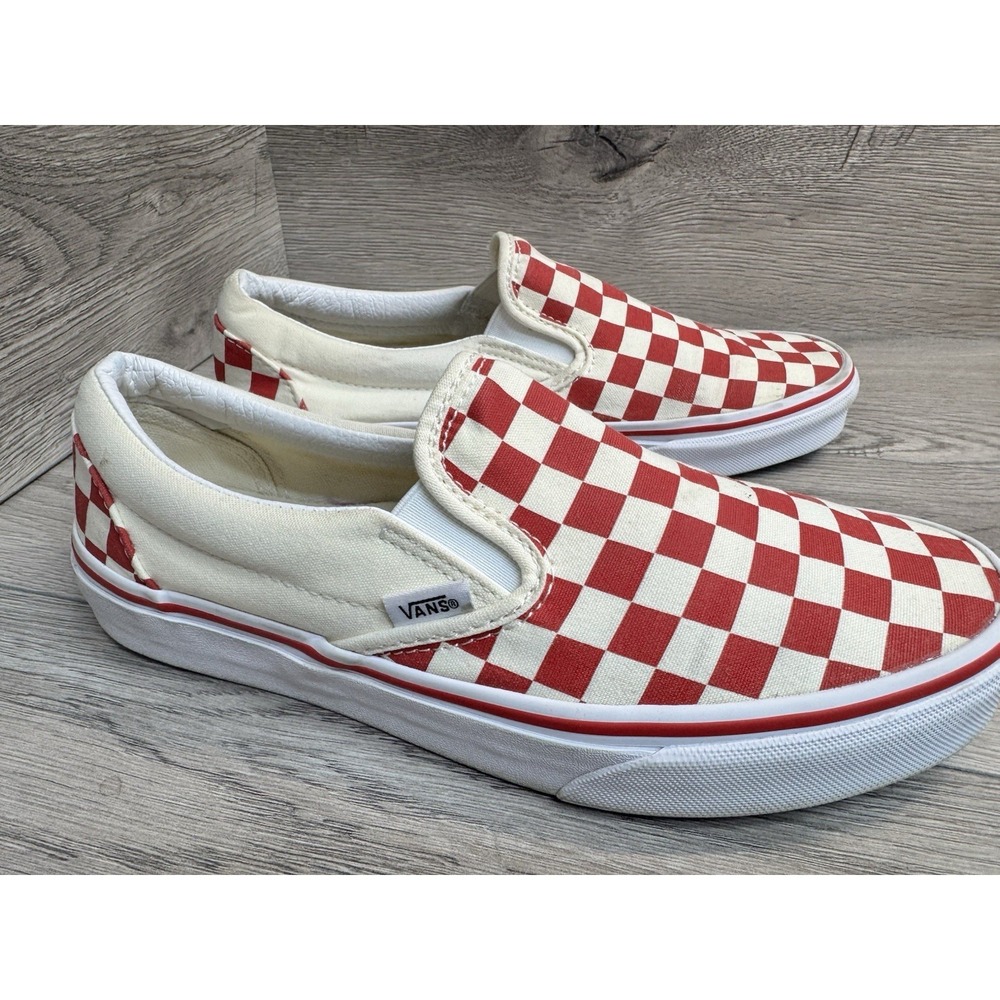 VANS Classic Slip-On Checkerboard Red & White Skate Shoes Mens 7.5 Womens 9 - Picture 2 of 10